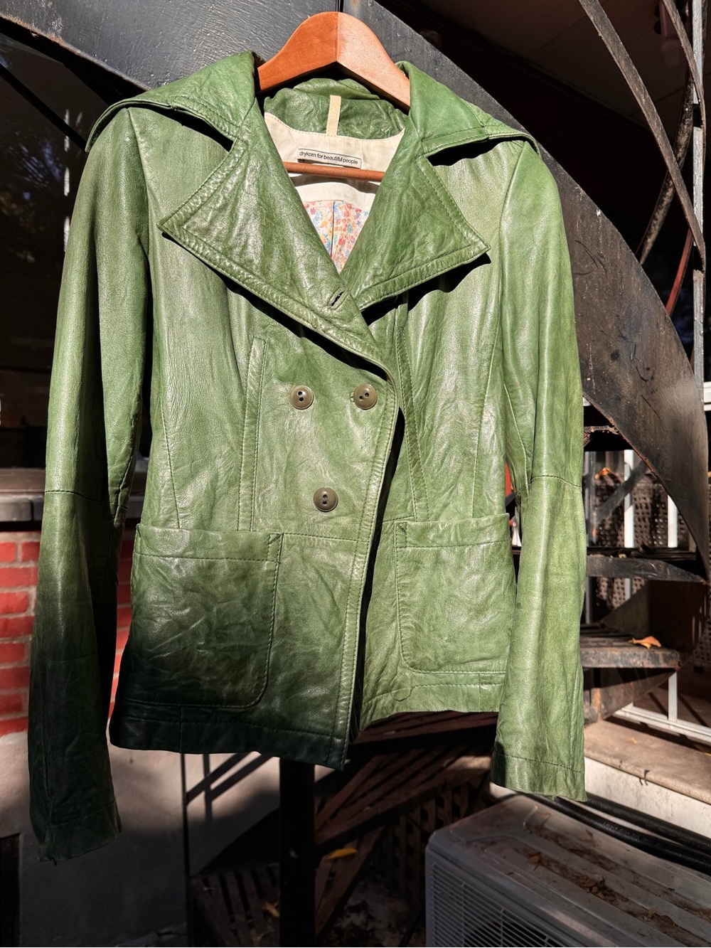 DRYKORN Green 100% Leather Jacket Floral Lining Size 1 XS/S